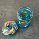 Hand-painted blue glass pot flowers and birds