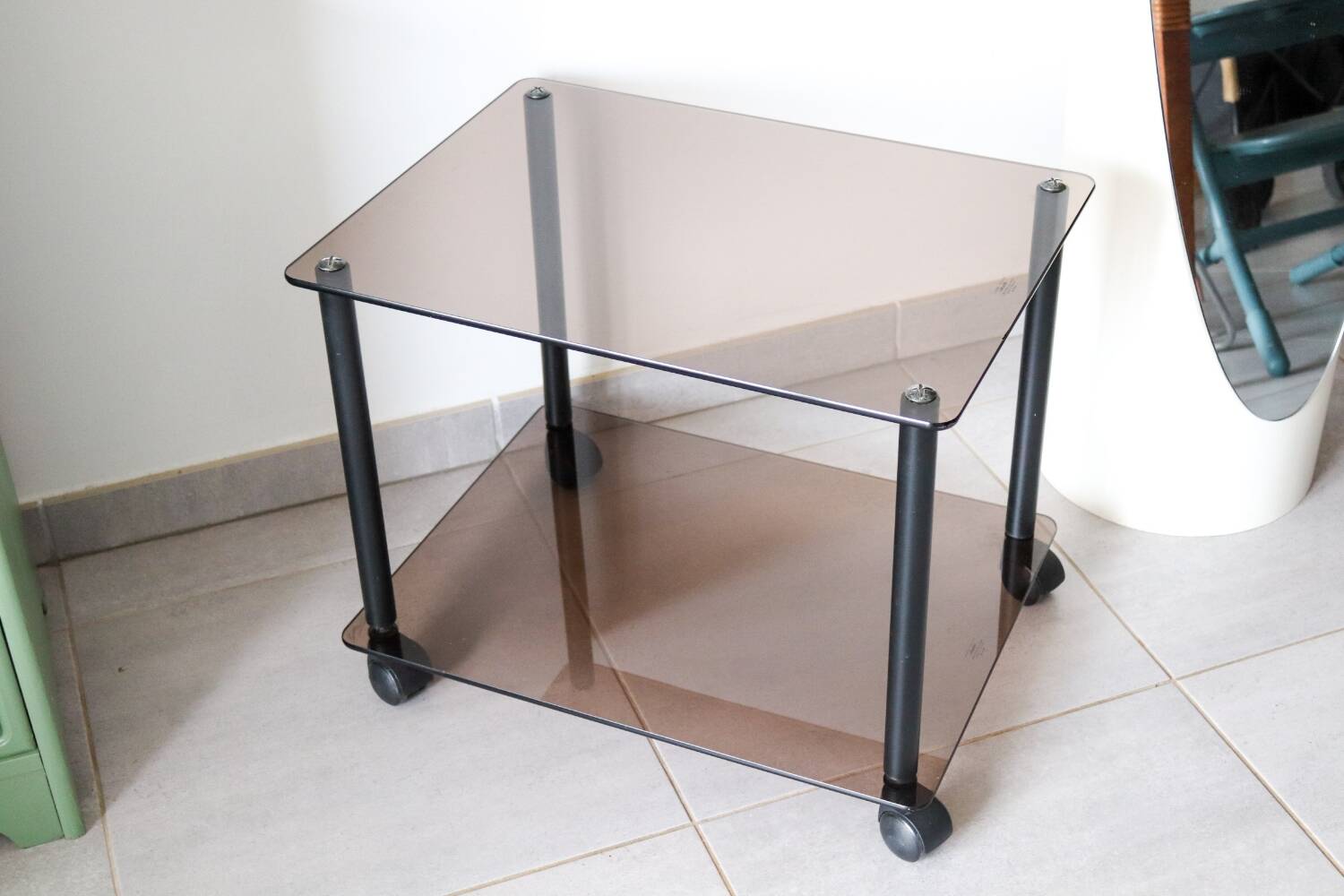 Erard tempered glass coffee table on wheels