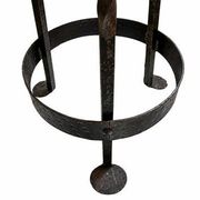 Vintage brutalist stool made of solid wood and twisted wrought iron – loft style
