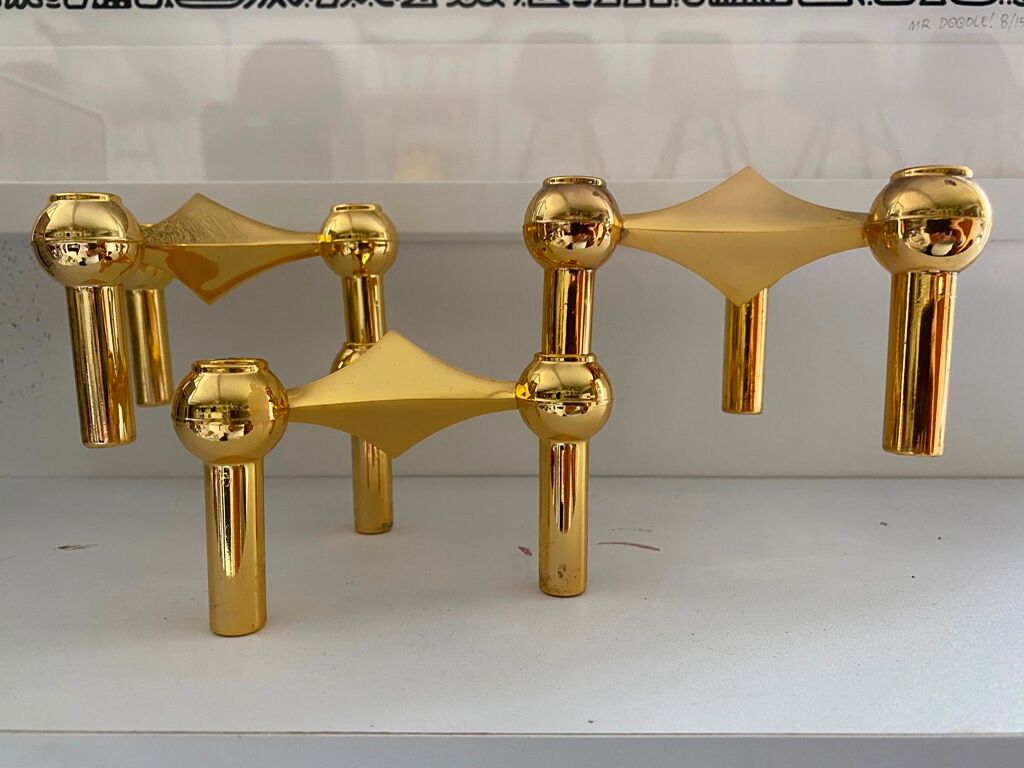 Series of 3 gold Nagel modular candlesticks