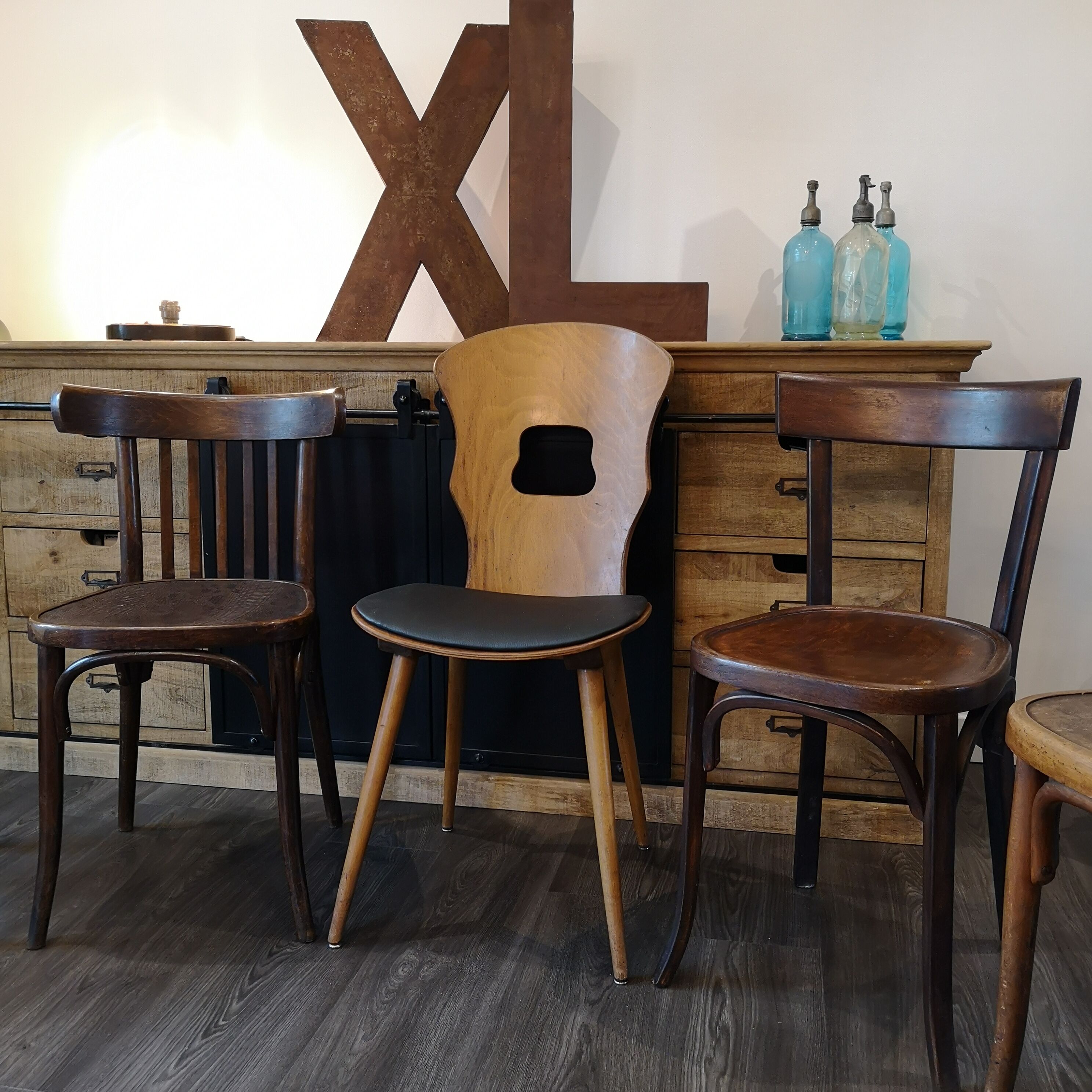 Series of 6 Bistro chairs dismatched Baumann and Fischel
