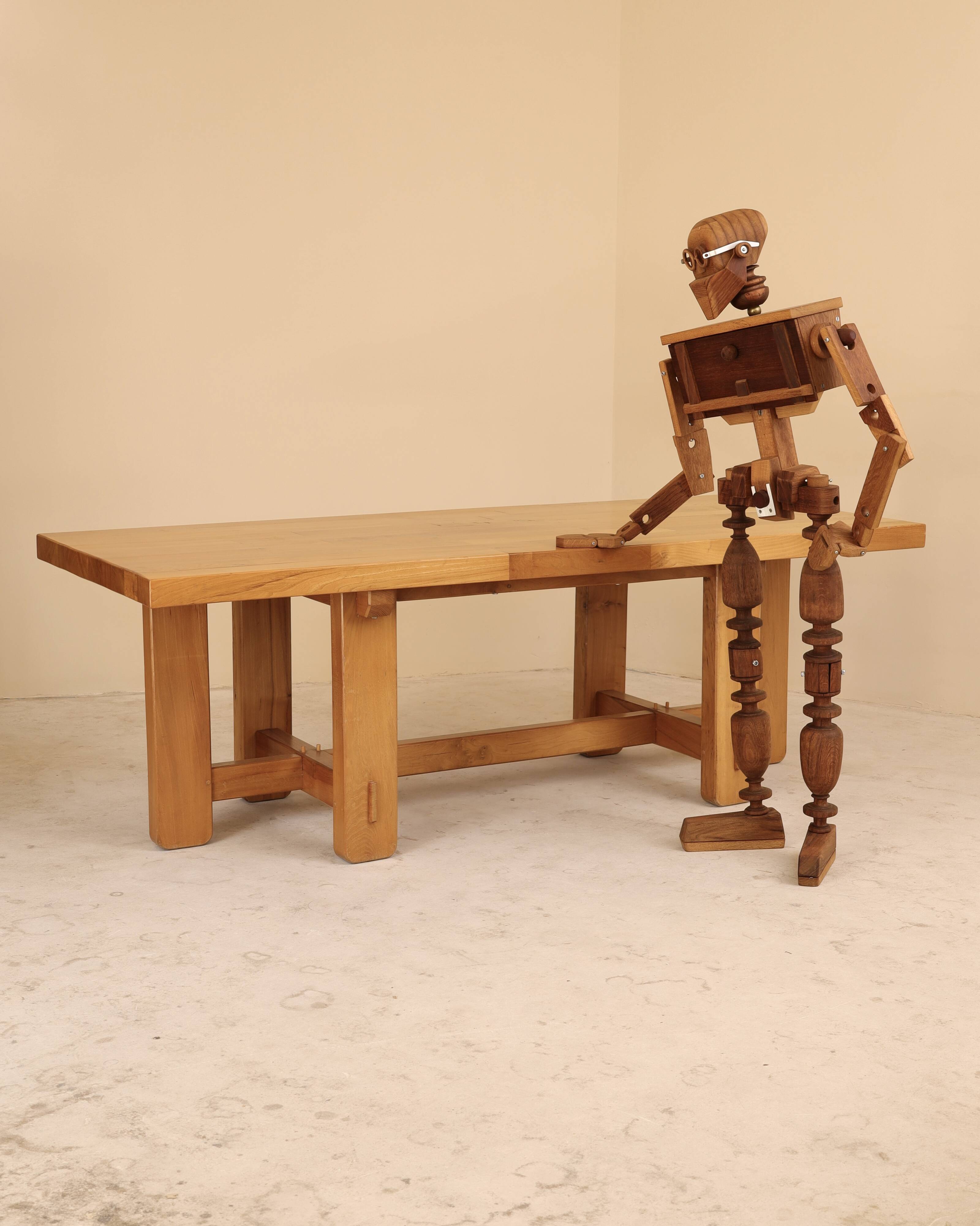 Table en orme massif, Maison Regain, France, 1980