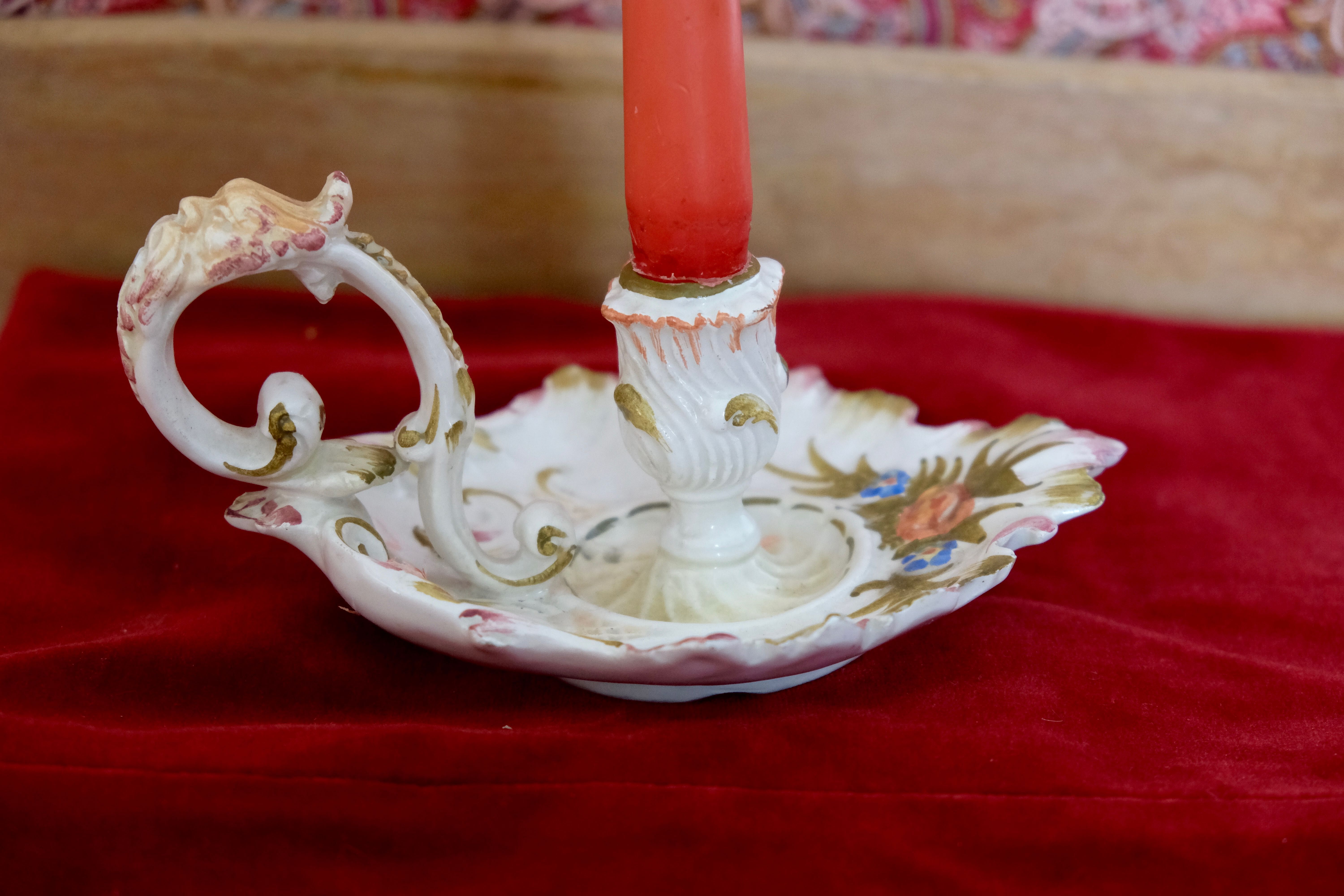 1917 hand-painted hand-held candlestick, dated, signed and numbered