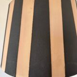 Lampadaire vintage en bois patiné noir et abat-jour rayé
