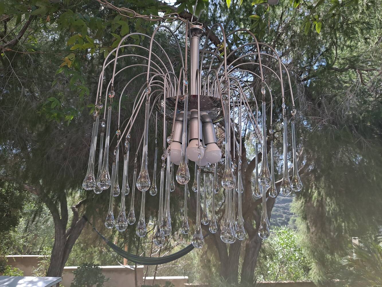 Italian waterfall chandelier with murano drops c1970