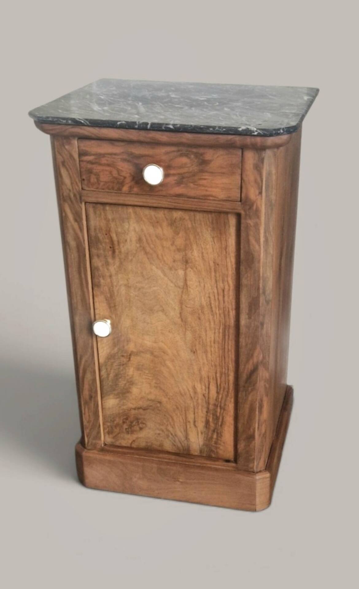 Walnut bedside table with a black marble top – late 19th century.