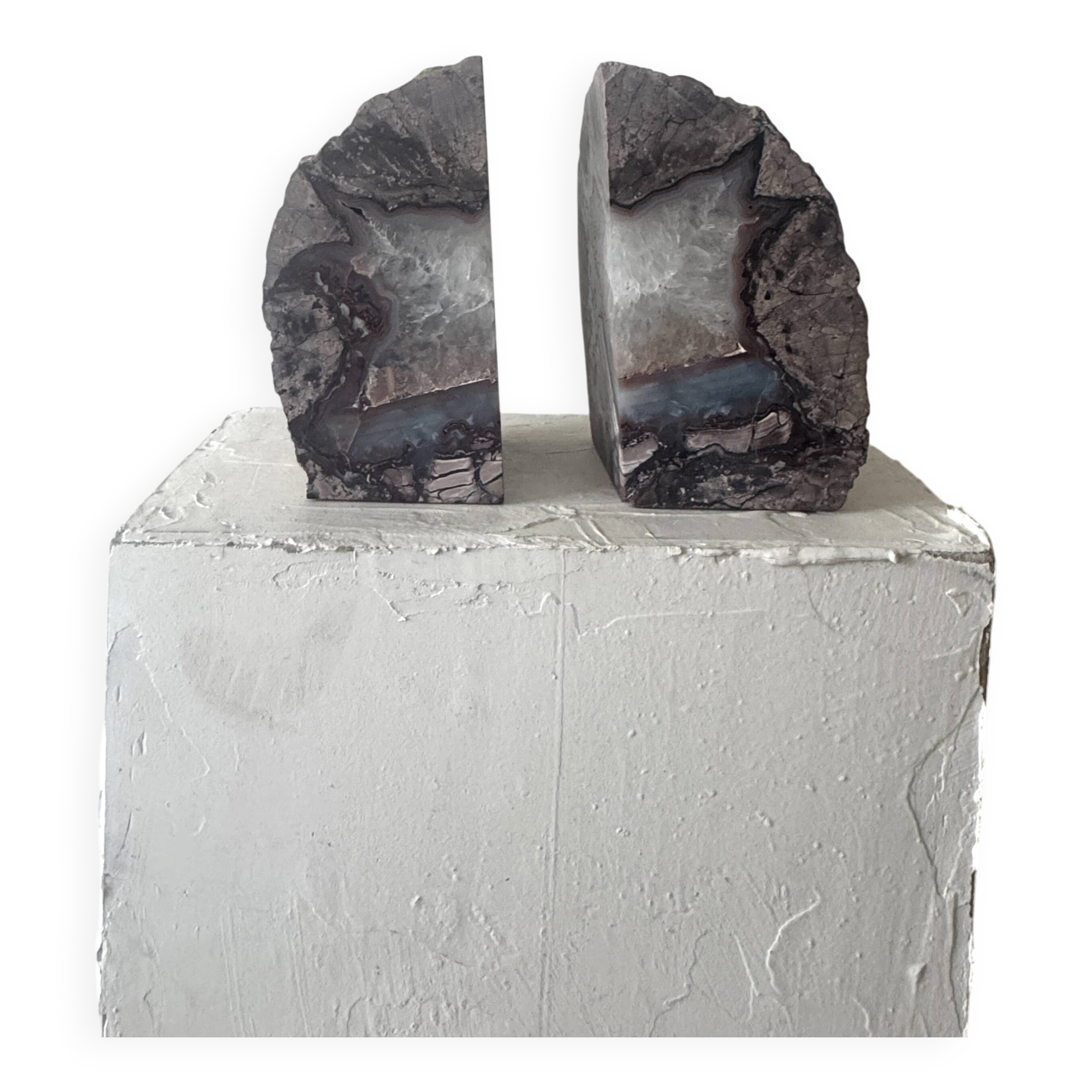 Mineral bookends made of genuine agate stone.