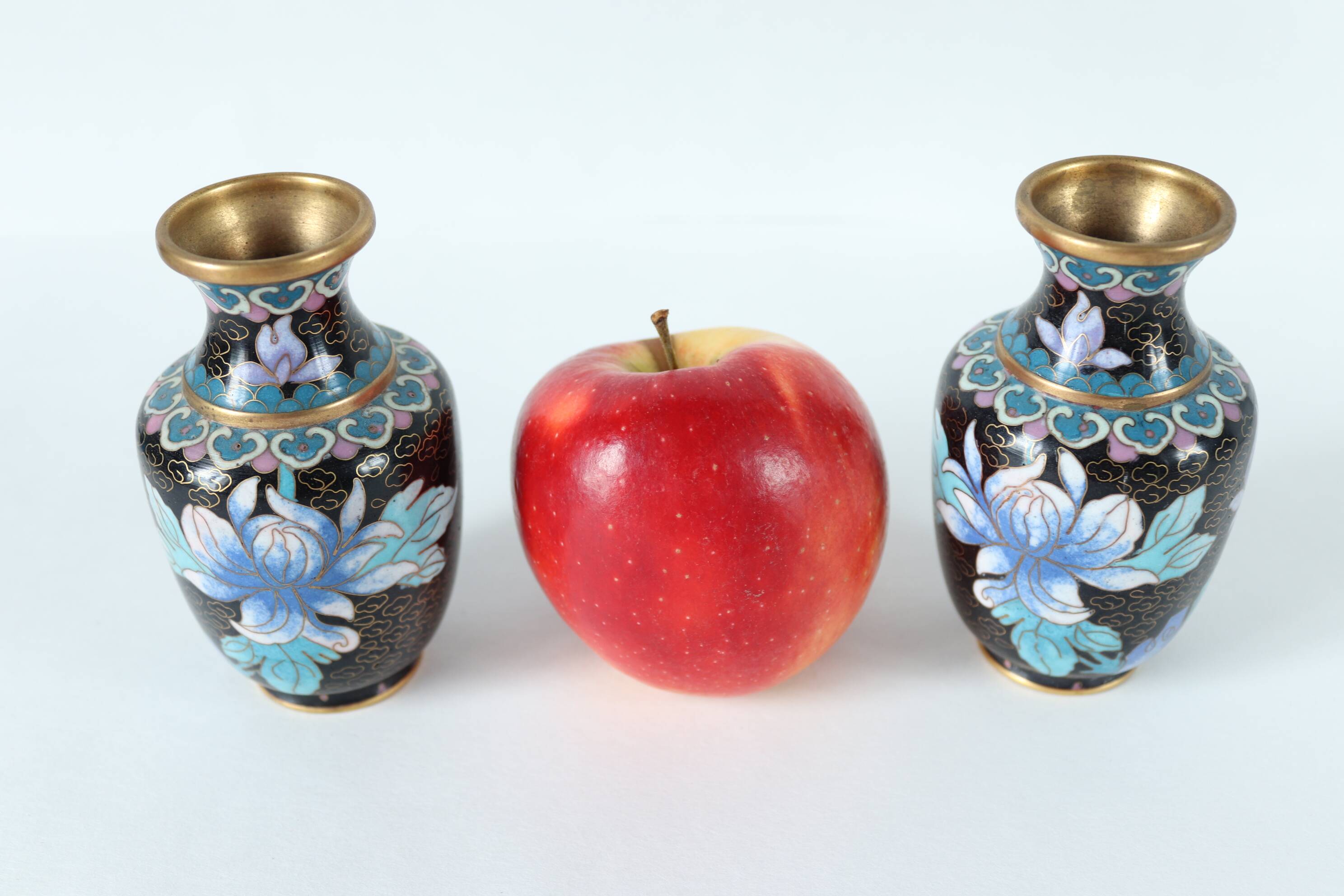 Pair of small vintage Chinese cloisonné enamel vases