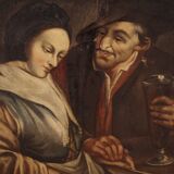 Tableau flamand scène d'intérieur du 18ème siècle