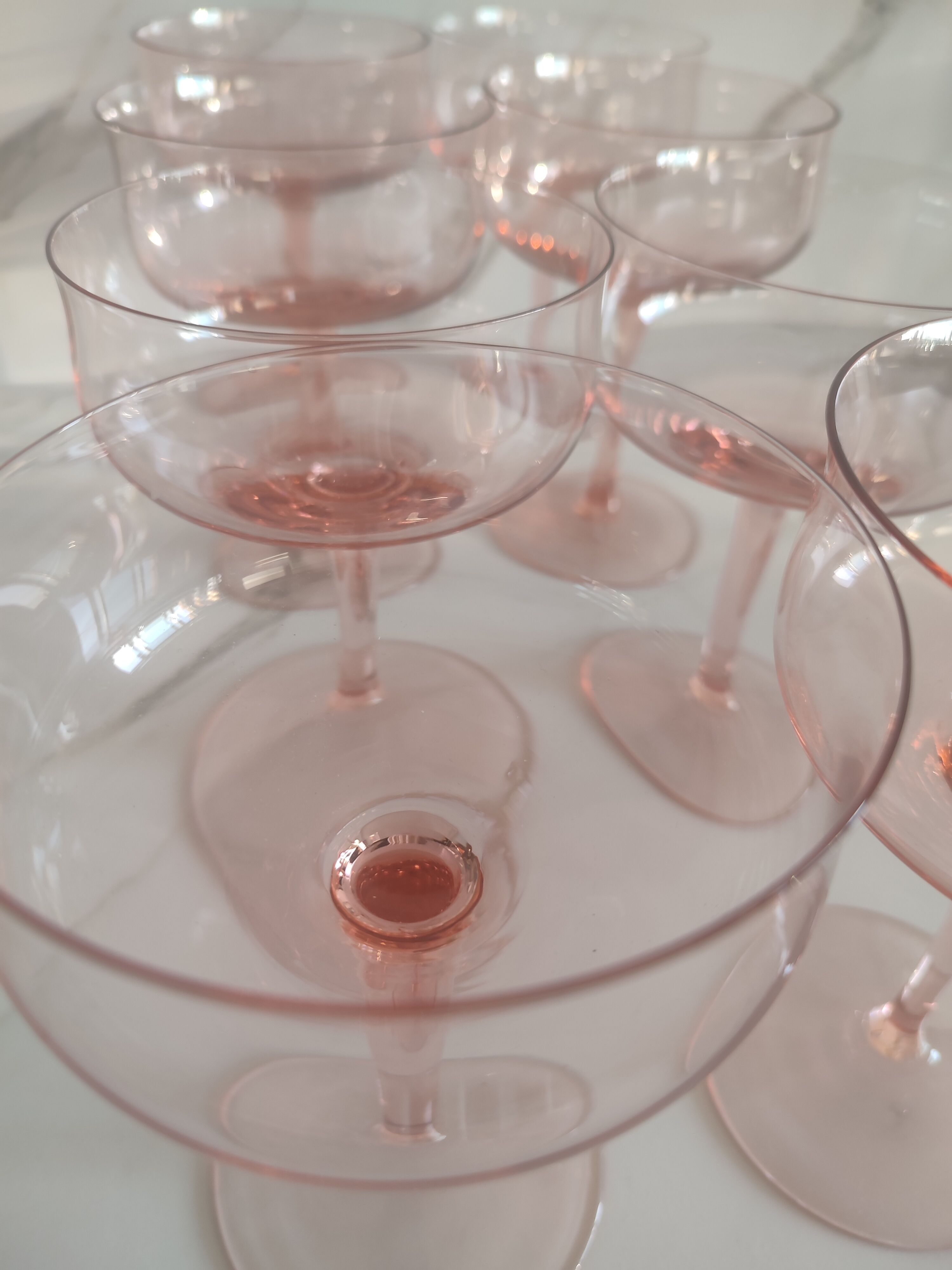 8 vintage pink crystal champagne glasses