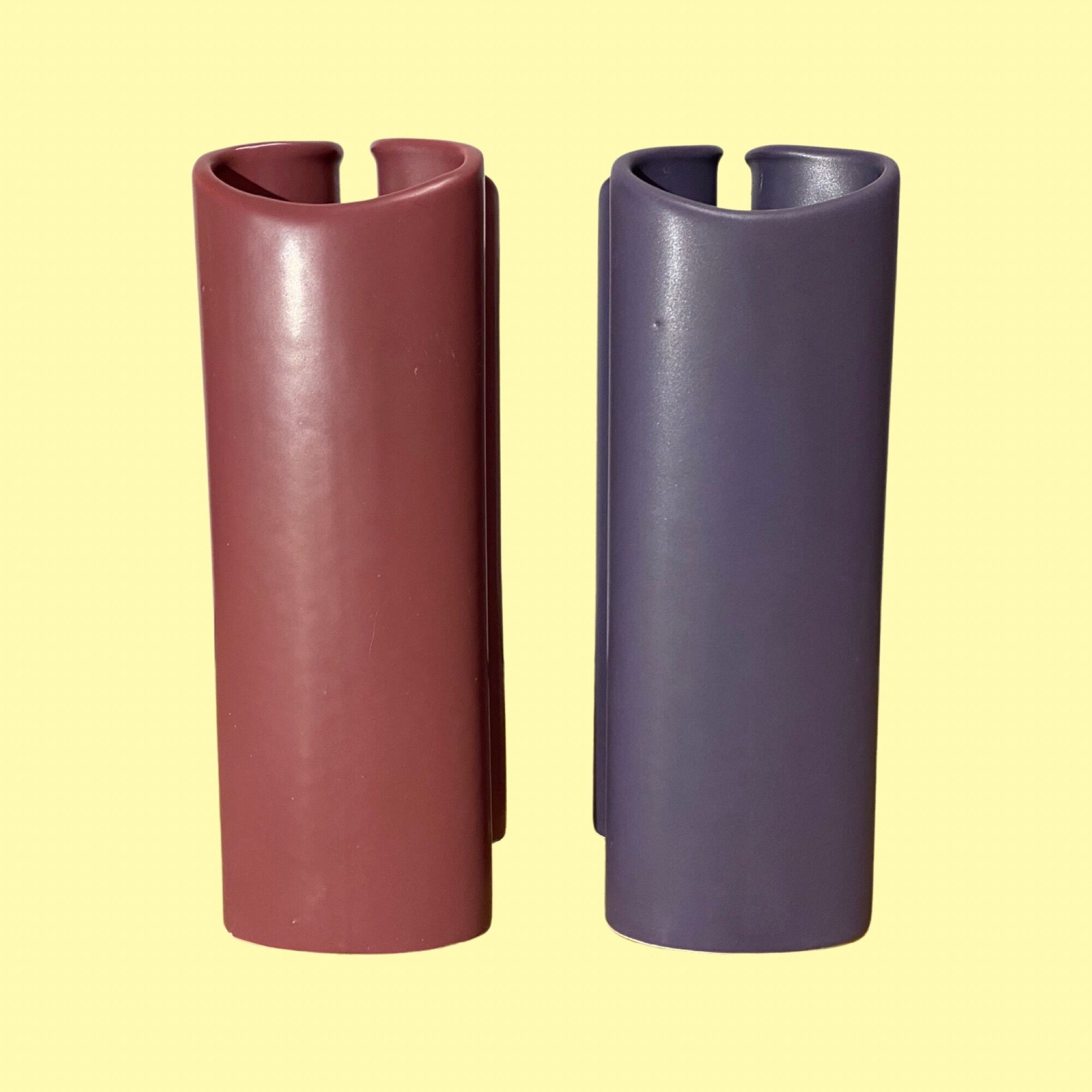 Set of 2 retro pink/purple vases made in denmark | fn art denmark ceramic pottery vases