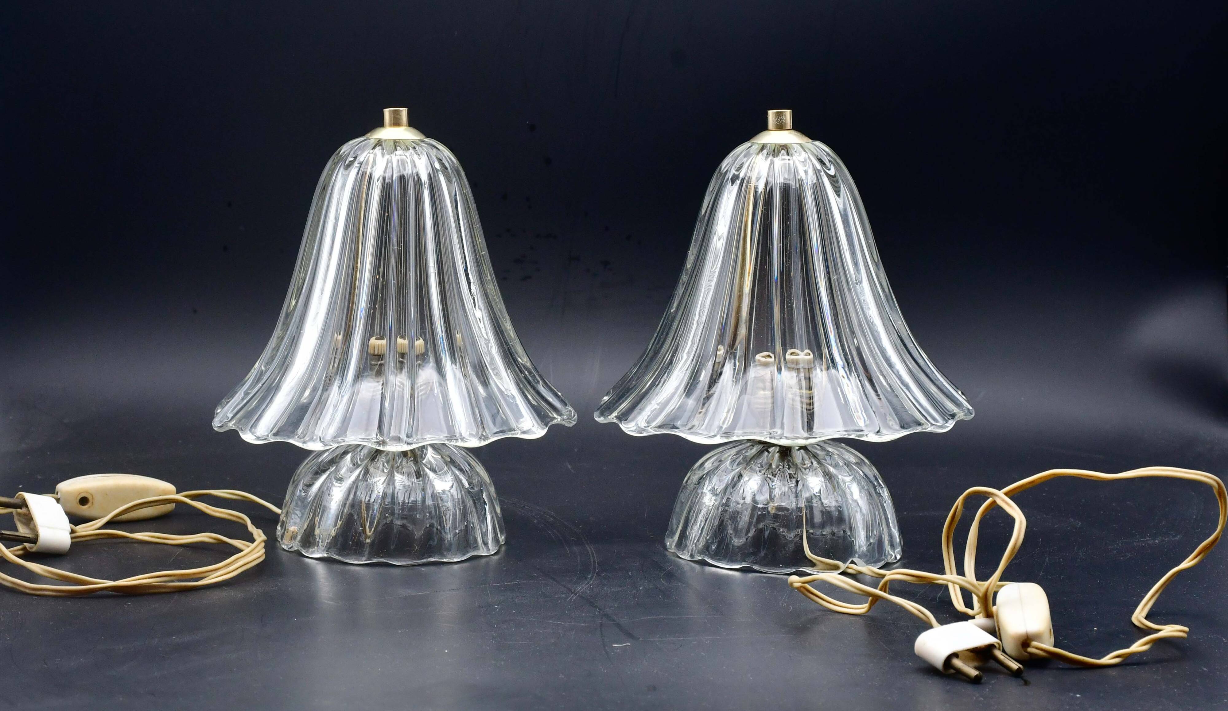 Set of 2 Art Deco Murano glass Barovier e Toso table lamps, 1950
