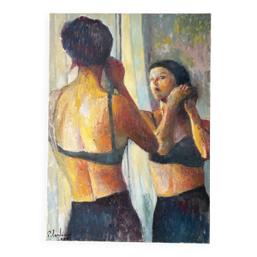 "The earring" oil on canvas signed Patrice Landauer
