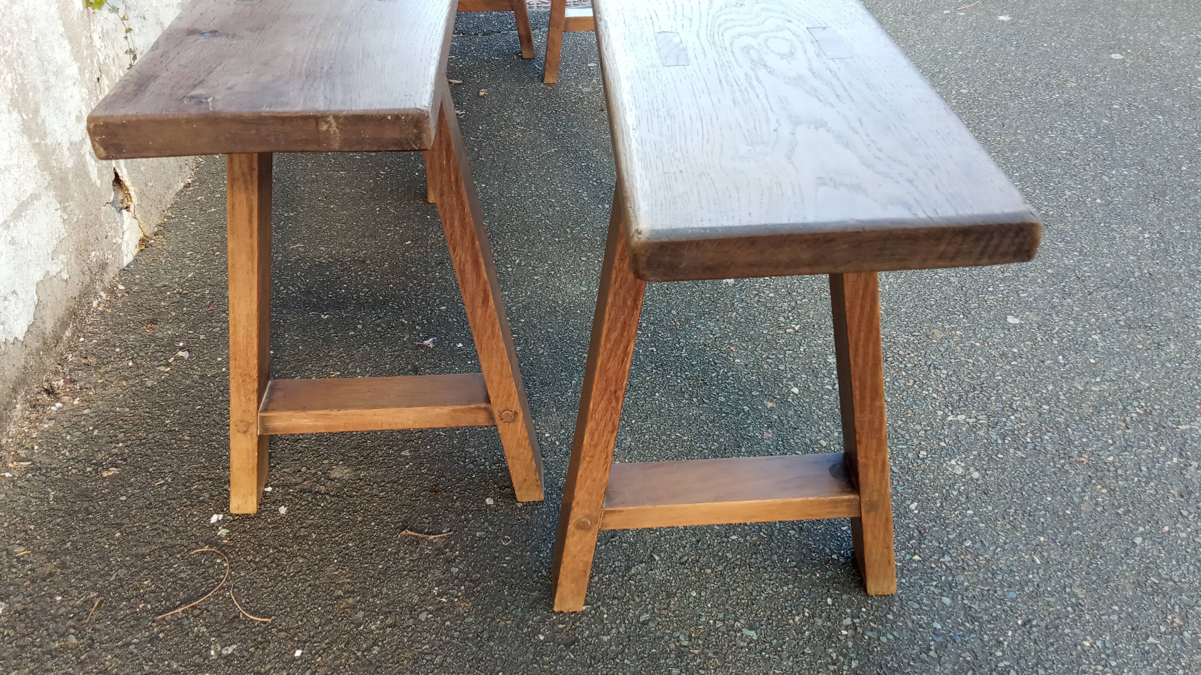 Pair of oak benches 166 cm