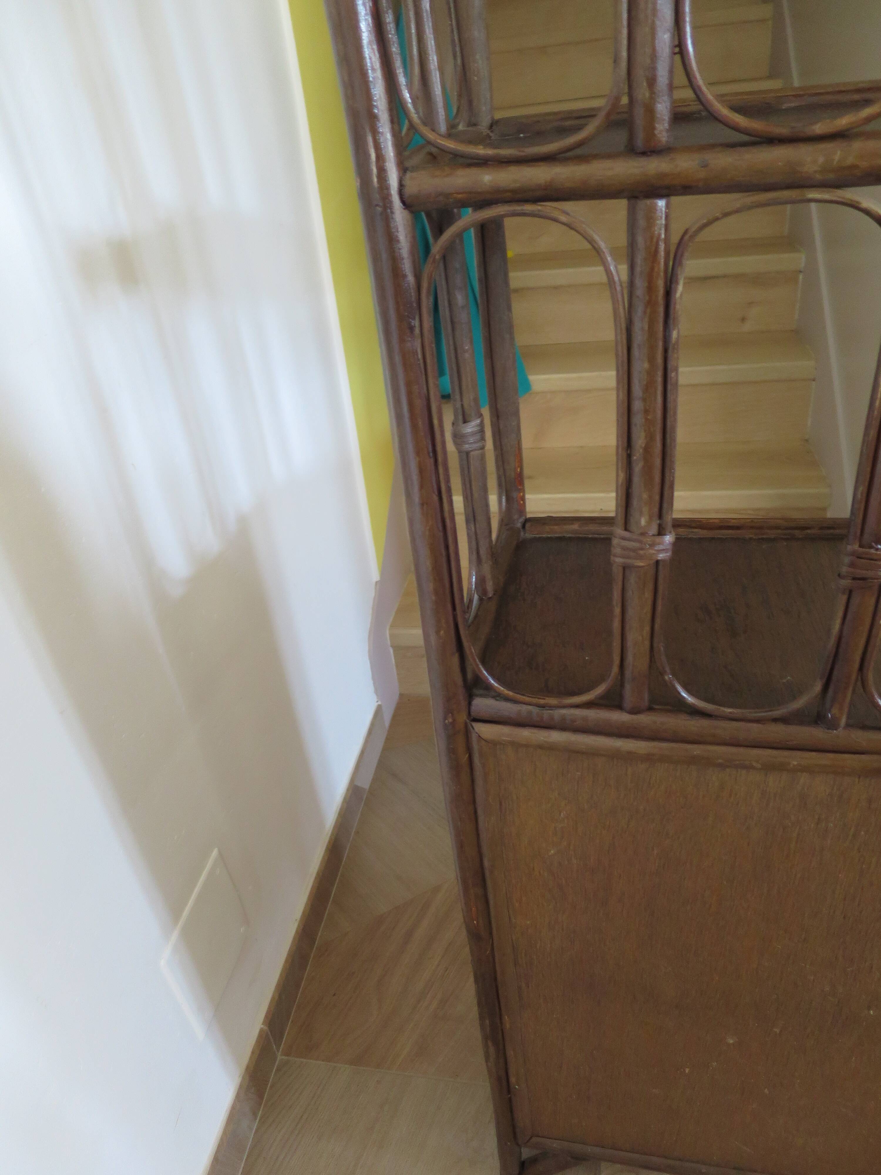 Retro-vintage-Low sideboard-library - cane-wood-rattan-1960s