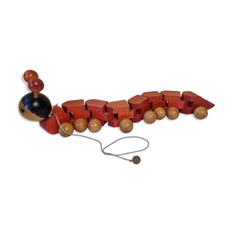 Vintage pulling toy, "centipede", 82 cm, made in Switzerland