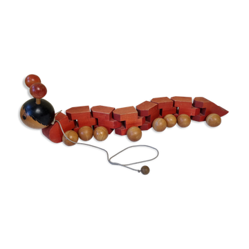 Vintage pulling toy, "centipede", 82 cm, made in Switzerland