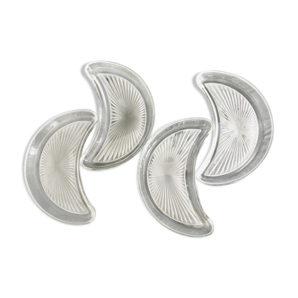 Salad plates, polished pressed and frosted moulded white glass