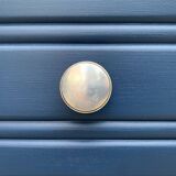 Art Deco chest of drawers in raw wood and blue, 1940