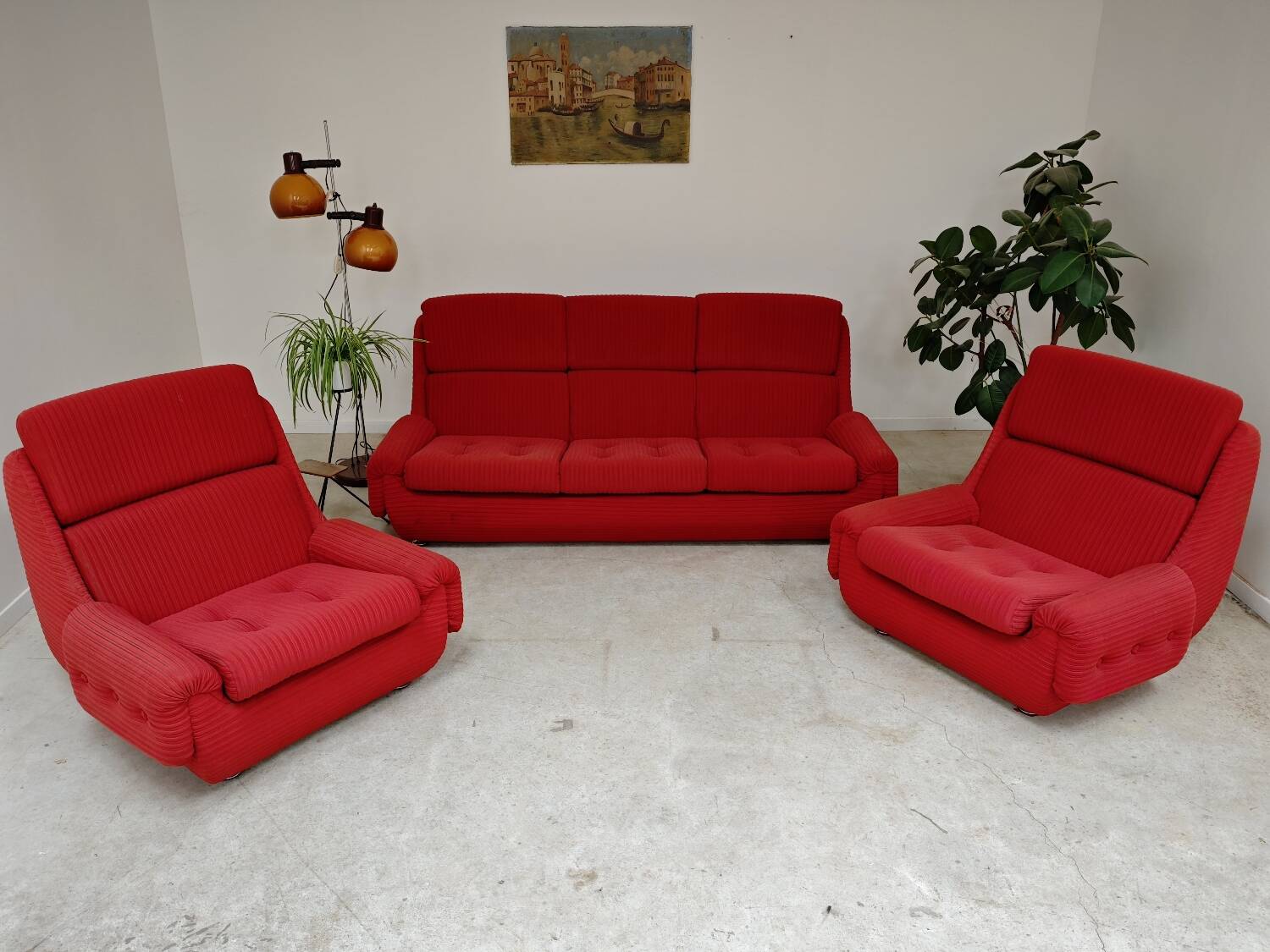 Canapé orange jitona ribbed fabric space age 1070