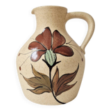 Speckled stoneware carafe with floral decoration signed - Vintage