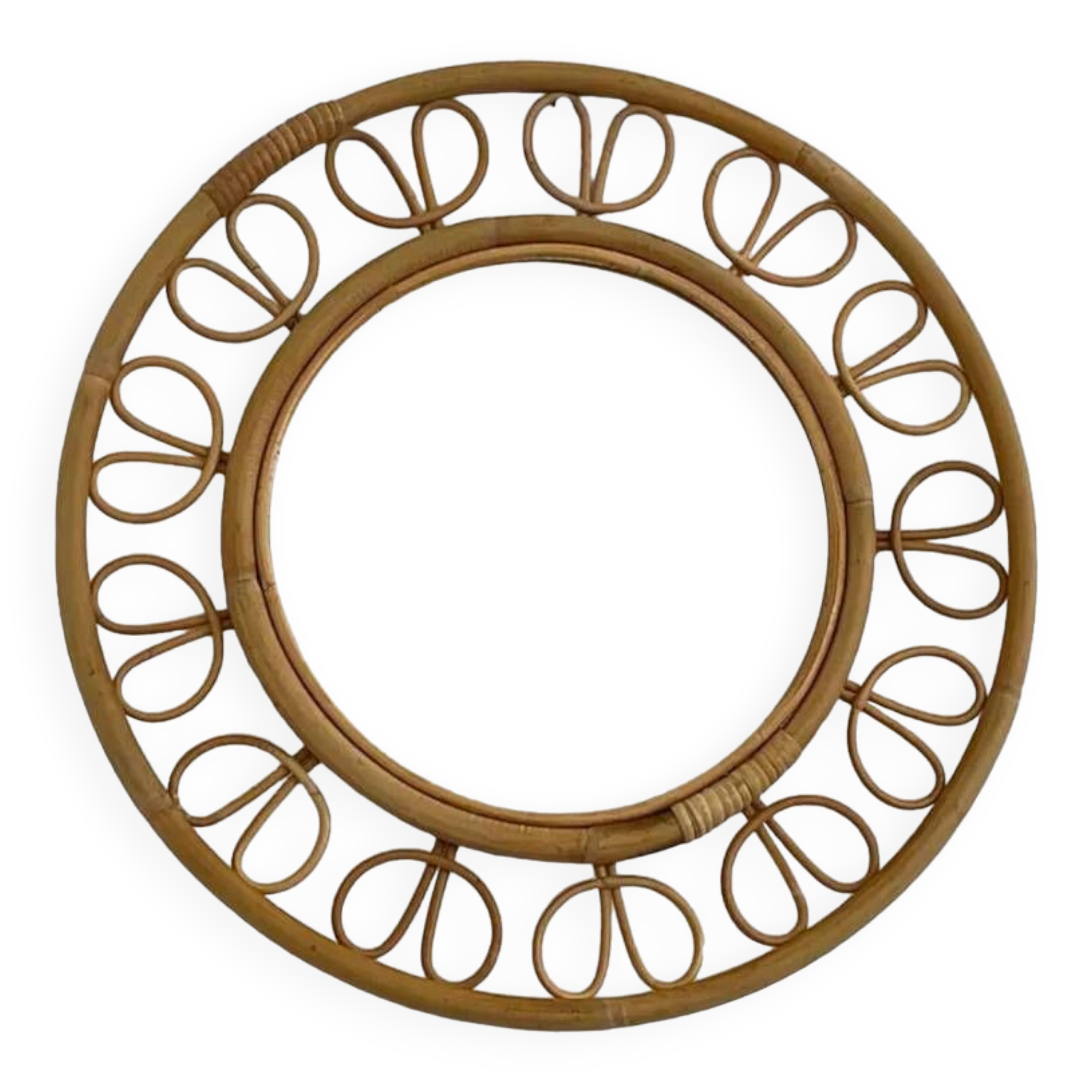 1950s round mirror in bamboo and rattan