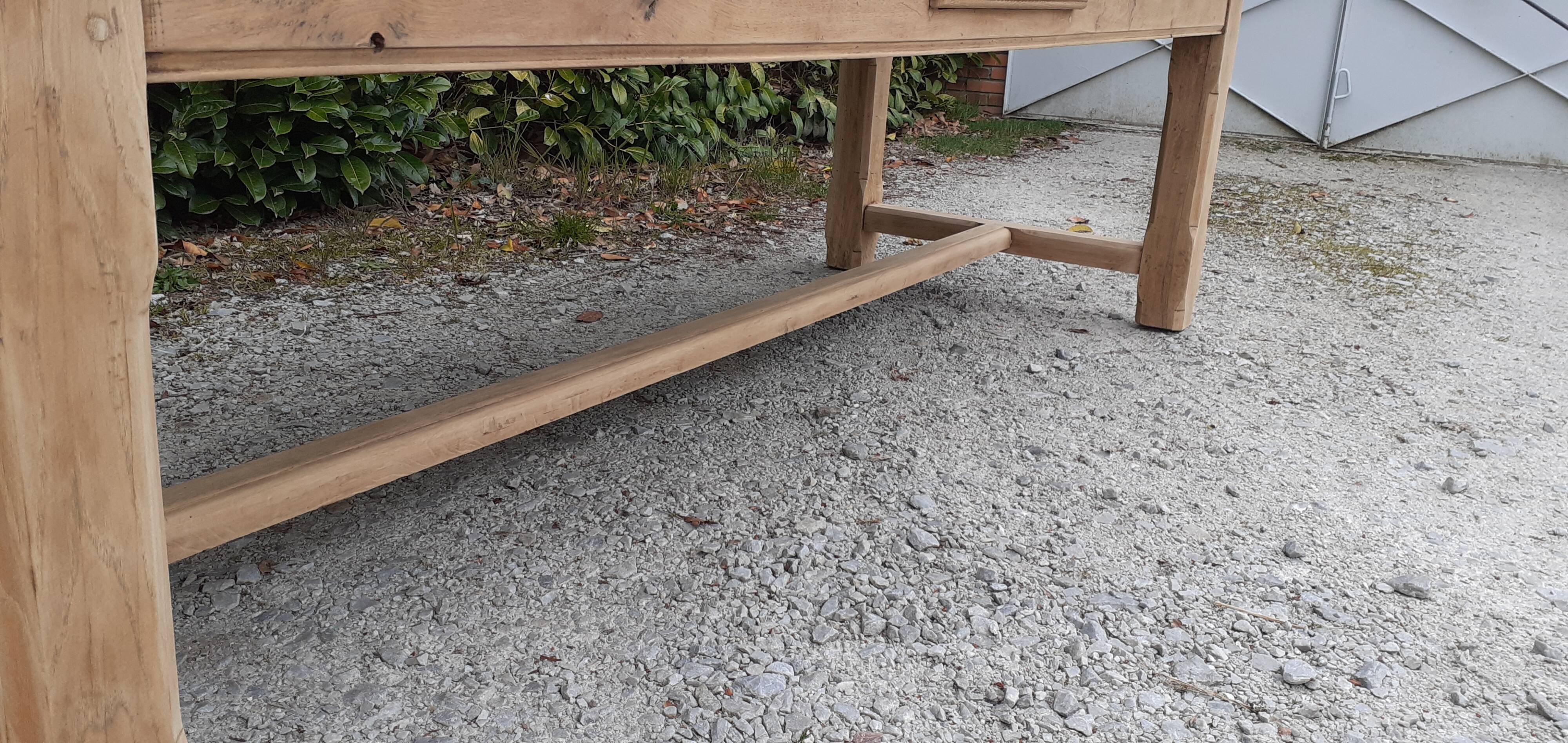 Farm table in solid oak raw wood 2 drawers