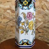 Old hexagonal vase v v carraresi ceramic white decoration flowers vintage