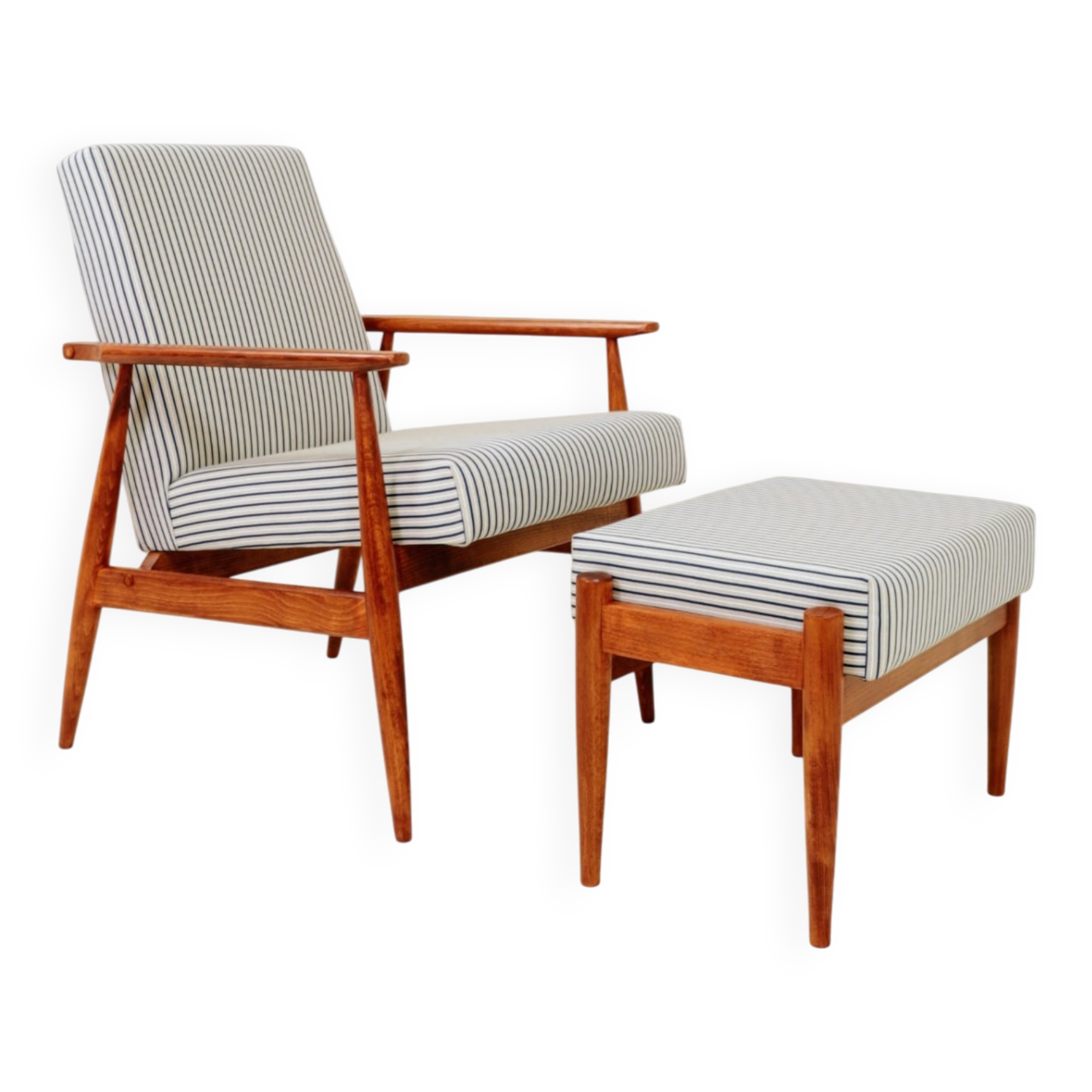 Fauteuil & Repose-pieds tissu cotton rayé