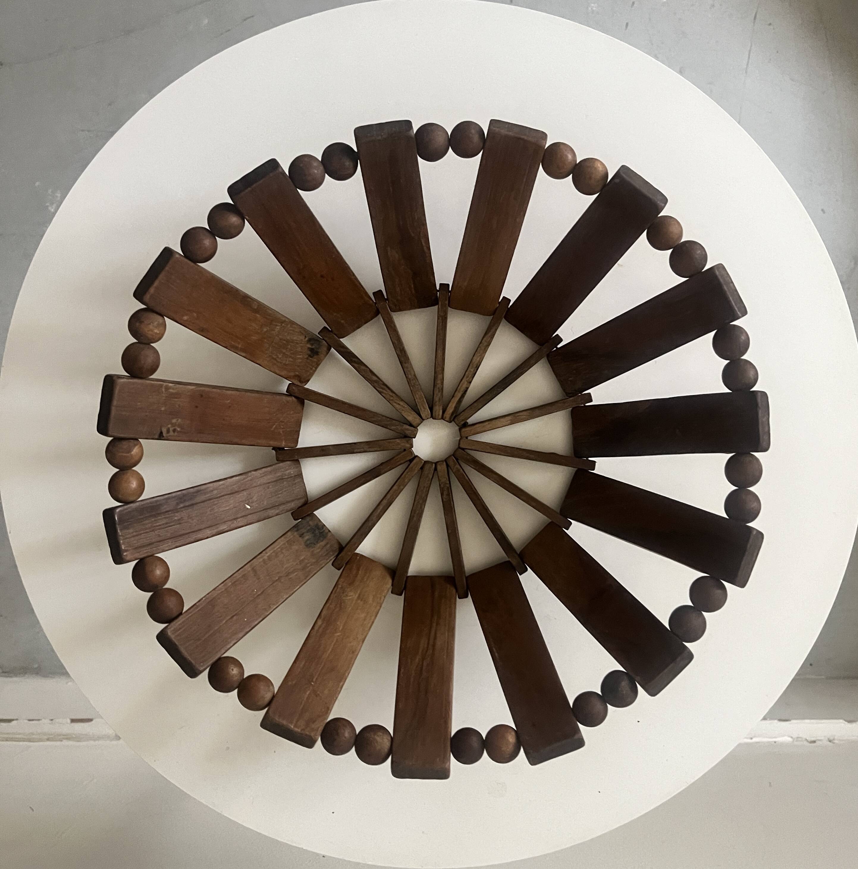 Geometric olive wood basket, France 1970