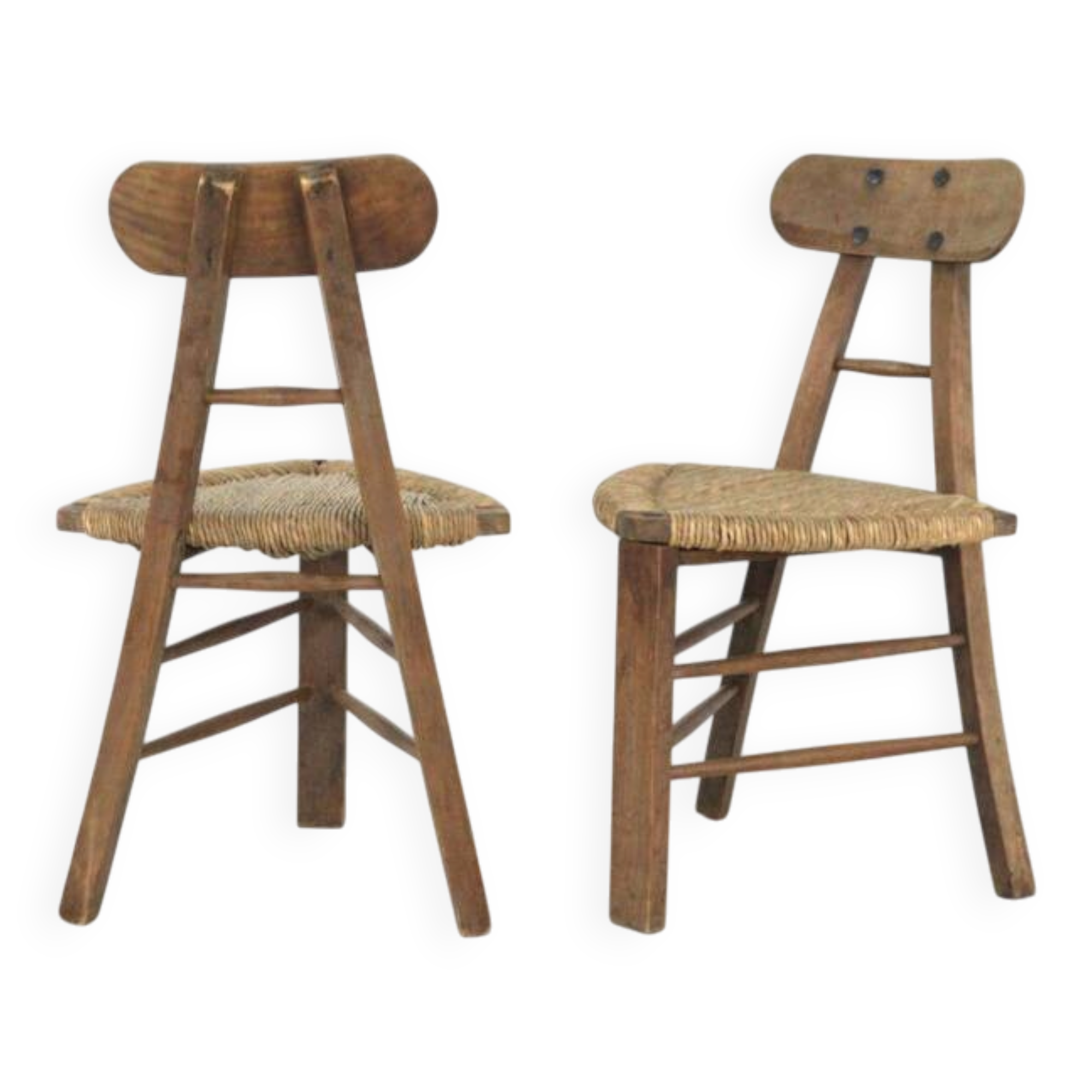 Ensemble de 2 chaises tripodes brutalistes