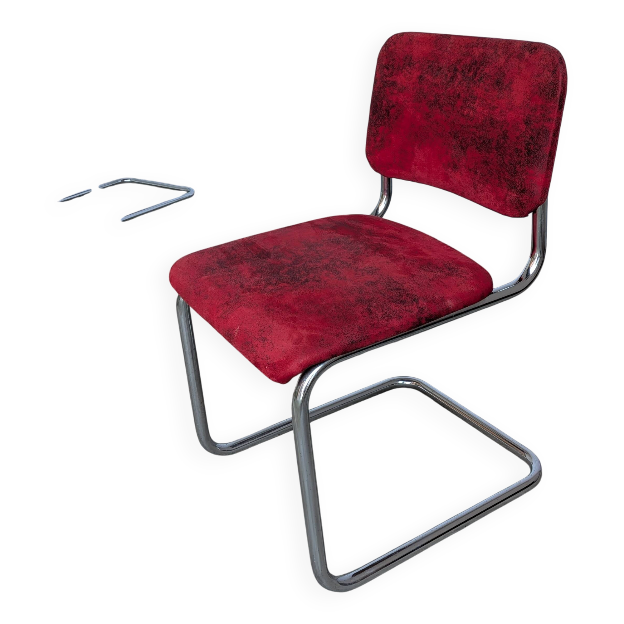 Cesca Style Dining Chair: Red Fabric, Tubular Frame, 1970s ( 2 in stock)