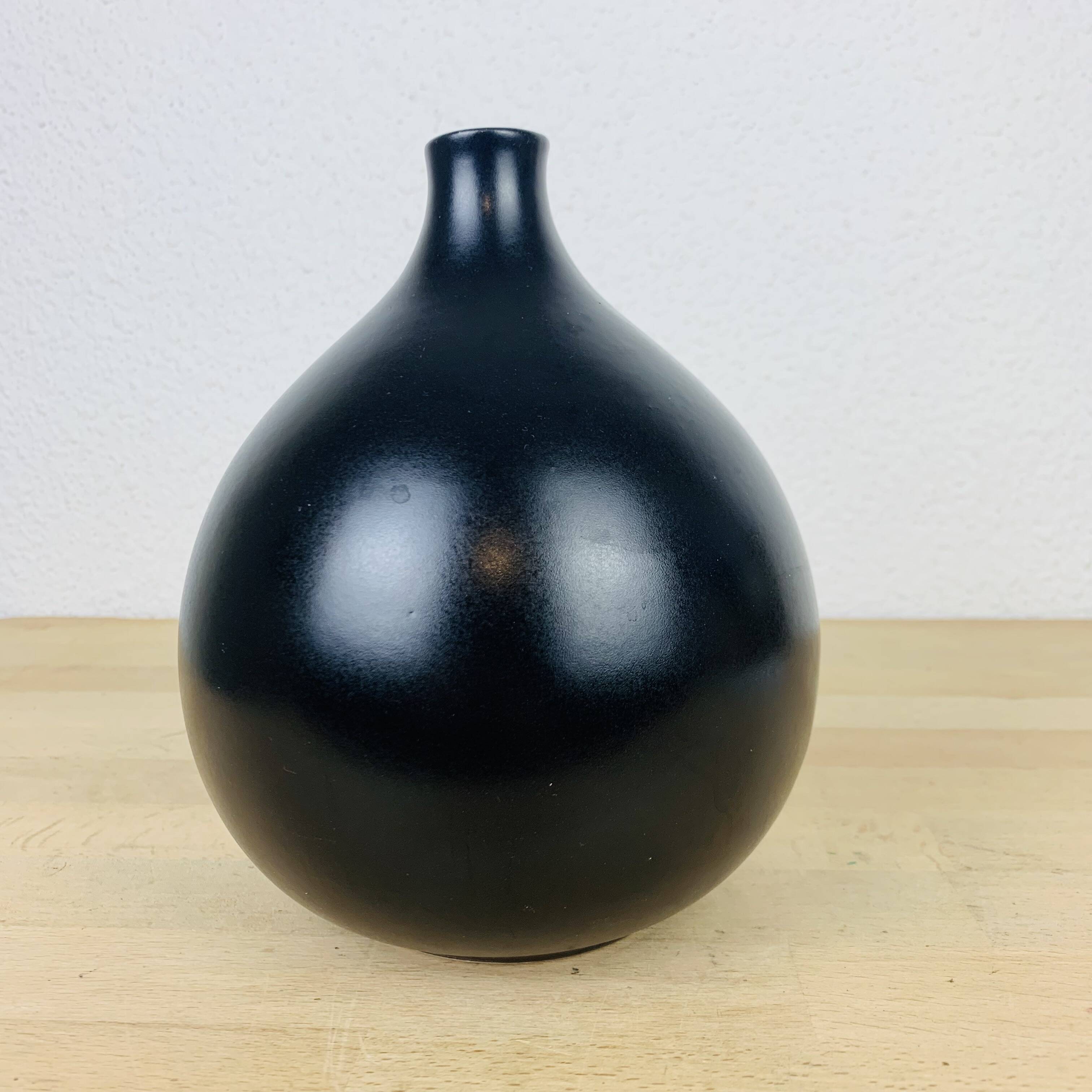 Vintage black ceramic fig vase