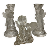 Trio of frosted molded glass angel candle holders