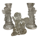 Trio de bougeoirs anges verre moulé dépoli