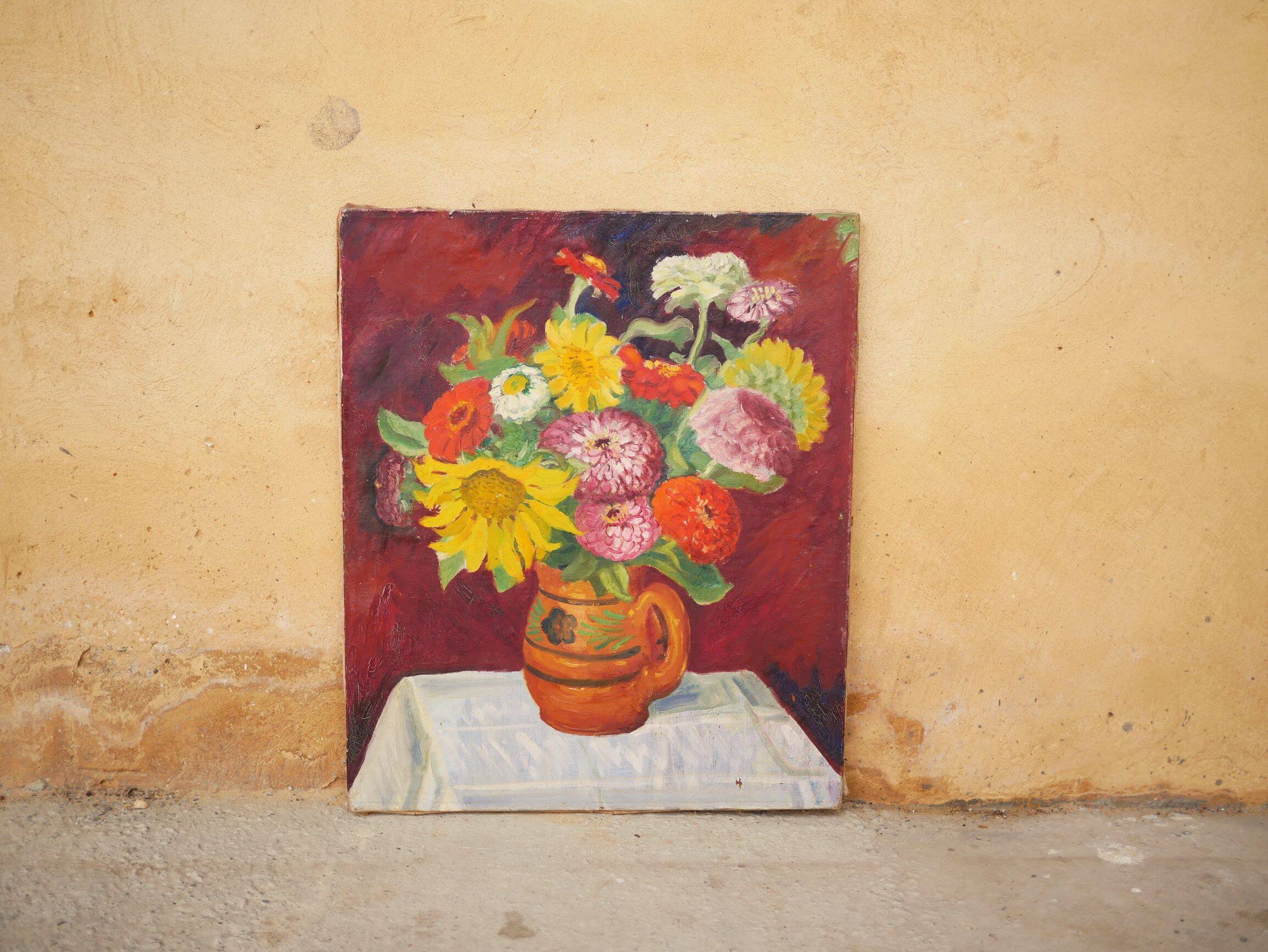 Tableau, peinture sur toile vintage Fleurs