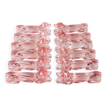 12 Knife rests Dachshund Basset Art Deco French in Pink Glass, France, 1930s