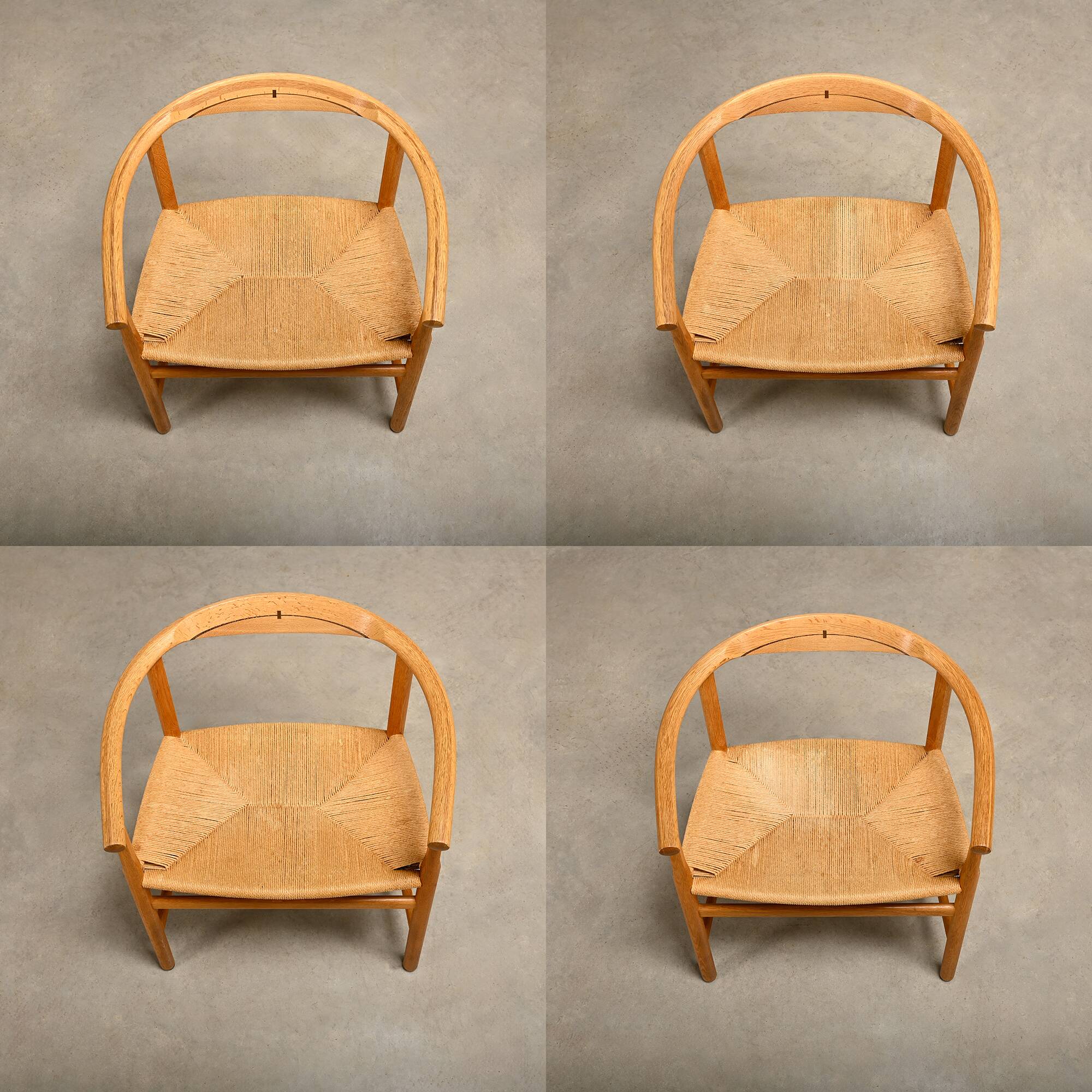 Hans J. Wegner Model PP201 Dining Chairs in Oak and Papercord, PP Møbler