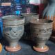 Trois tasses de potier en grès émaillé vintages