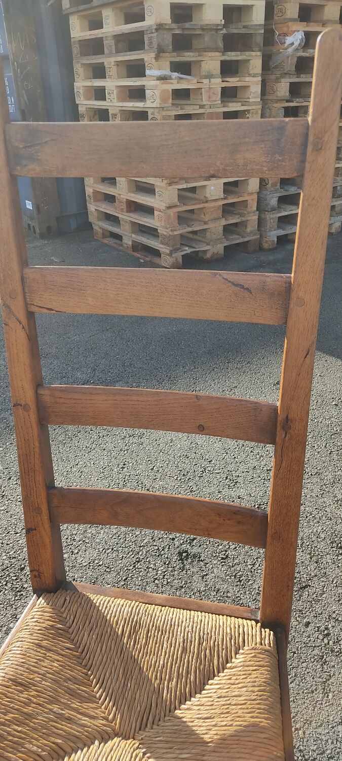 Ensemble de 4 chaises bois paille brutaliste