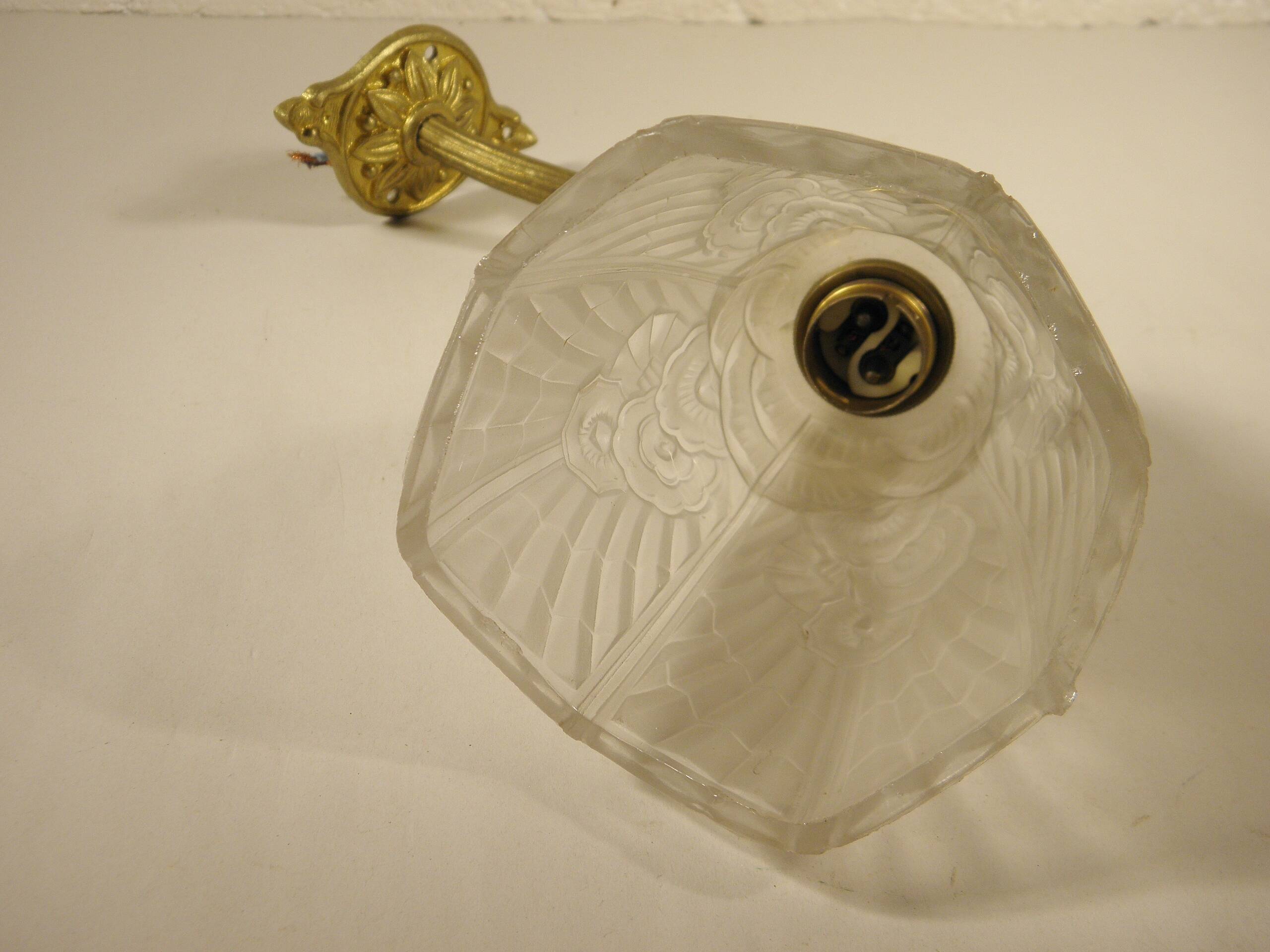 Brass and glass wall lamp from the 1920s