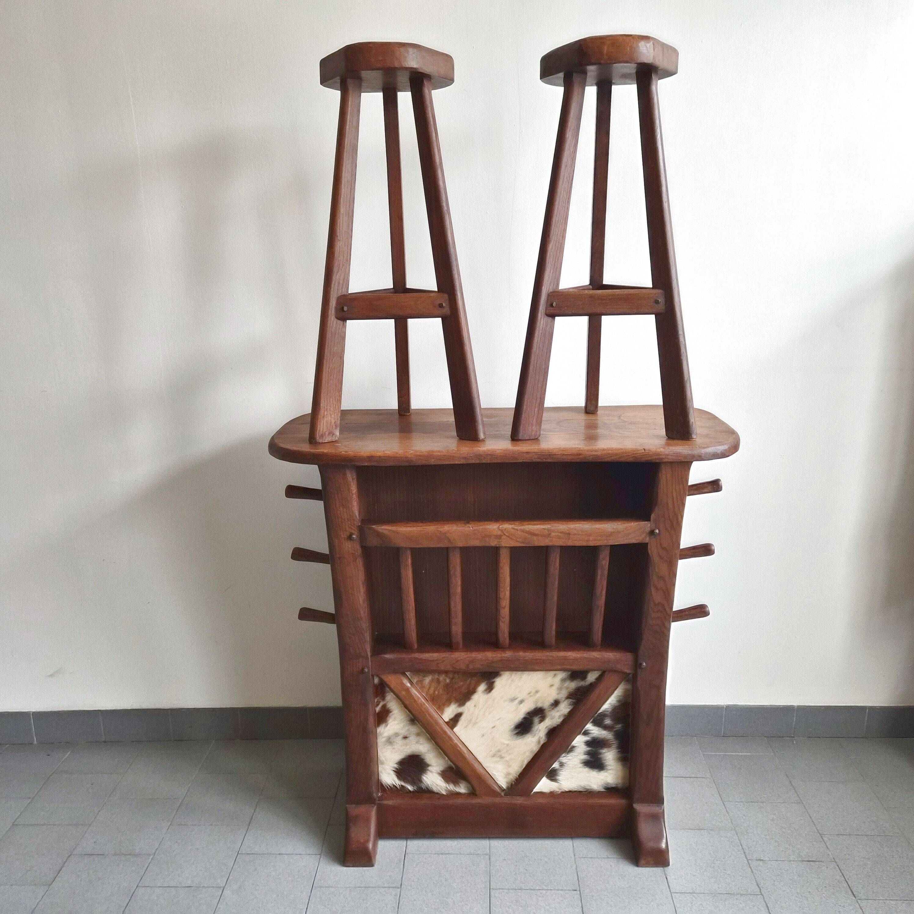 1970s vintage brutalist bar and stools