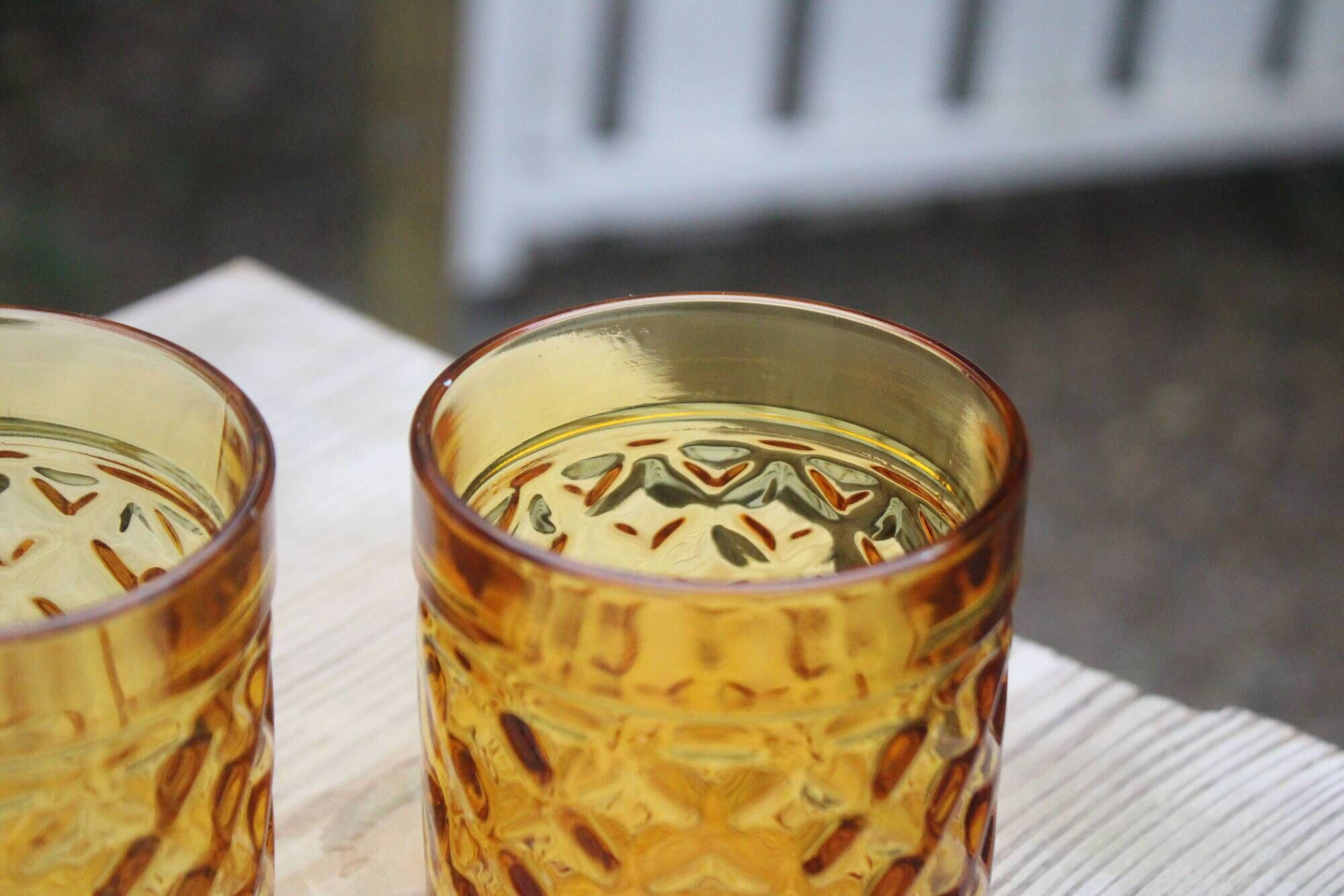 Set of 6 vintage Pernod amber glass glasses – H9 cm Ø7 cm – Bi collection