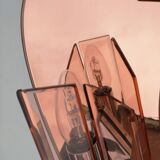 Designer mirror with its Italian pink glass sconces Veca vintage 1970.