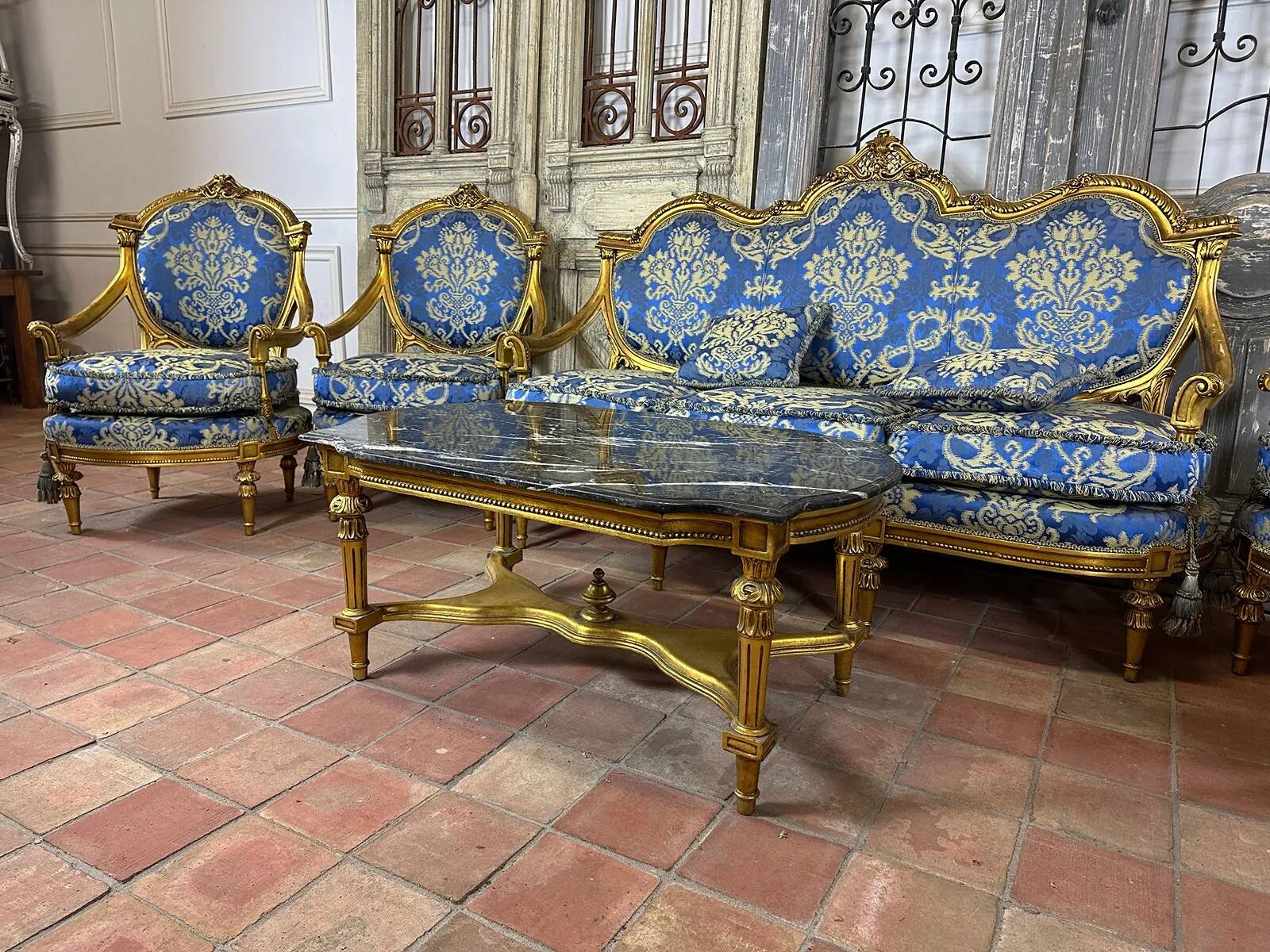 Méridienne/Chaise longue Louis XV dorée - Style Napoléon III