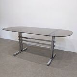 Large smoked glass and chrome table from the 70s