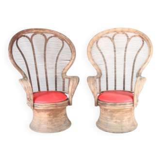 Paire de bergères en rotin