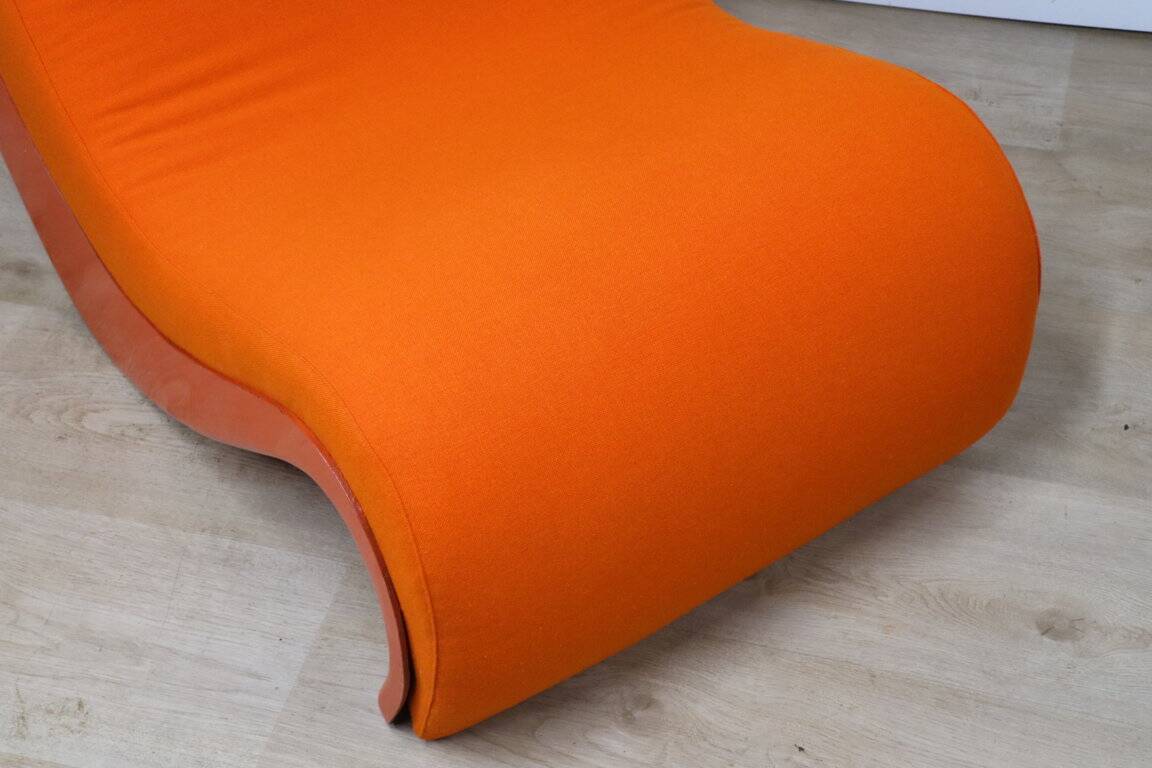 Vintage organic armchair in orange fabric and fiber, 1970