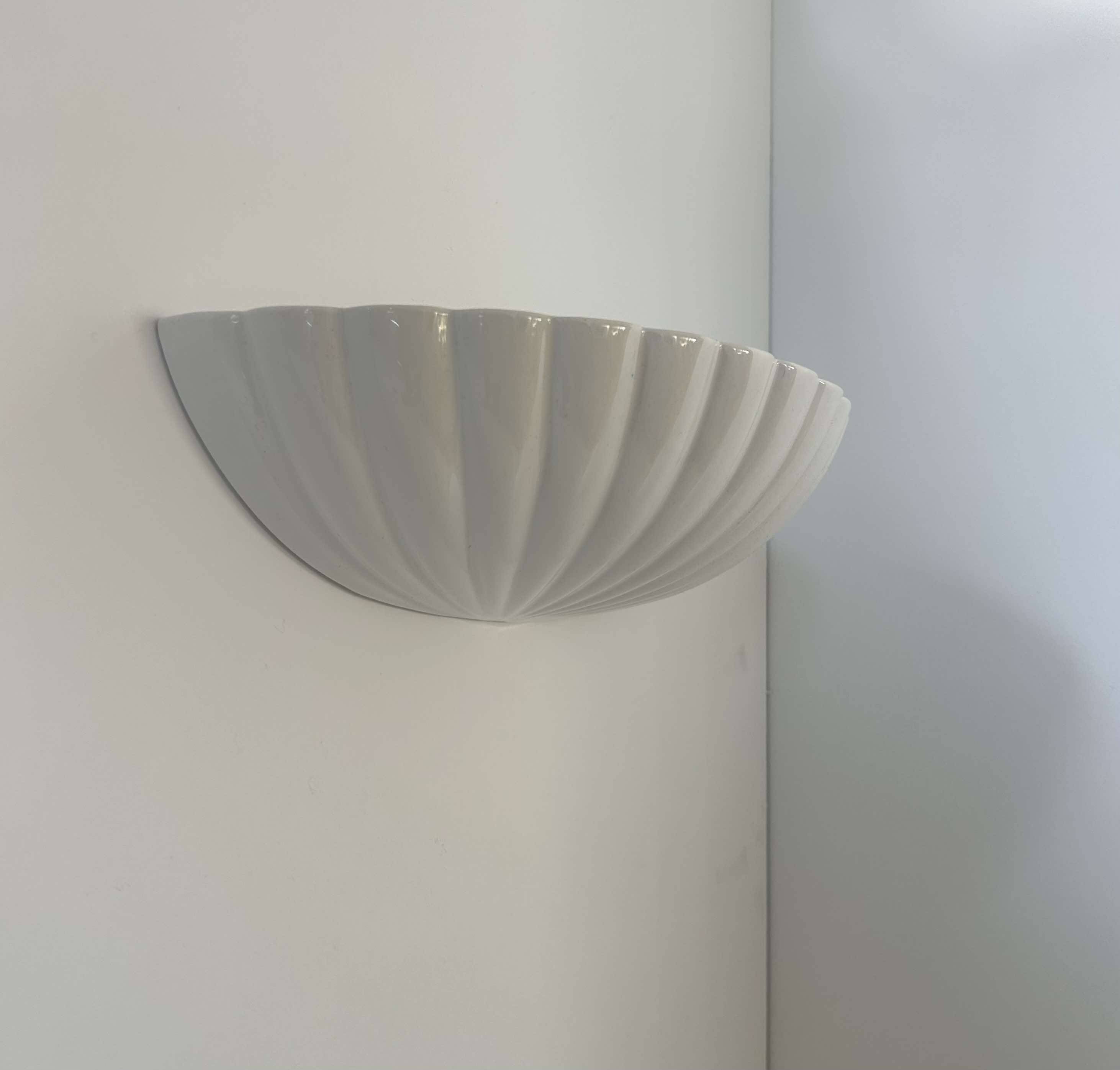 Pair of vintage shell wall lights, white porcelain, France 1970