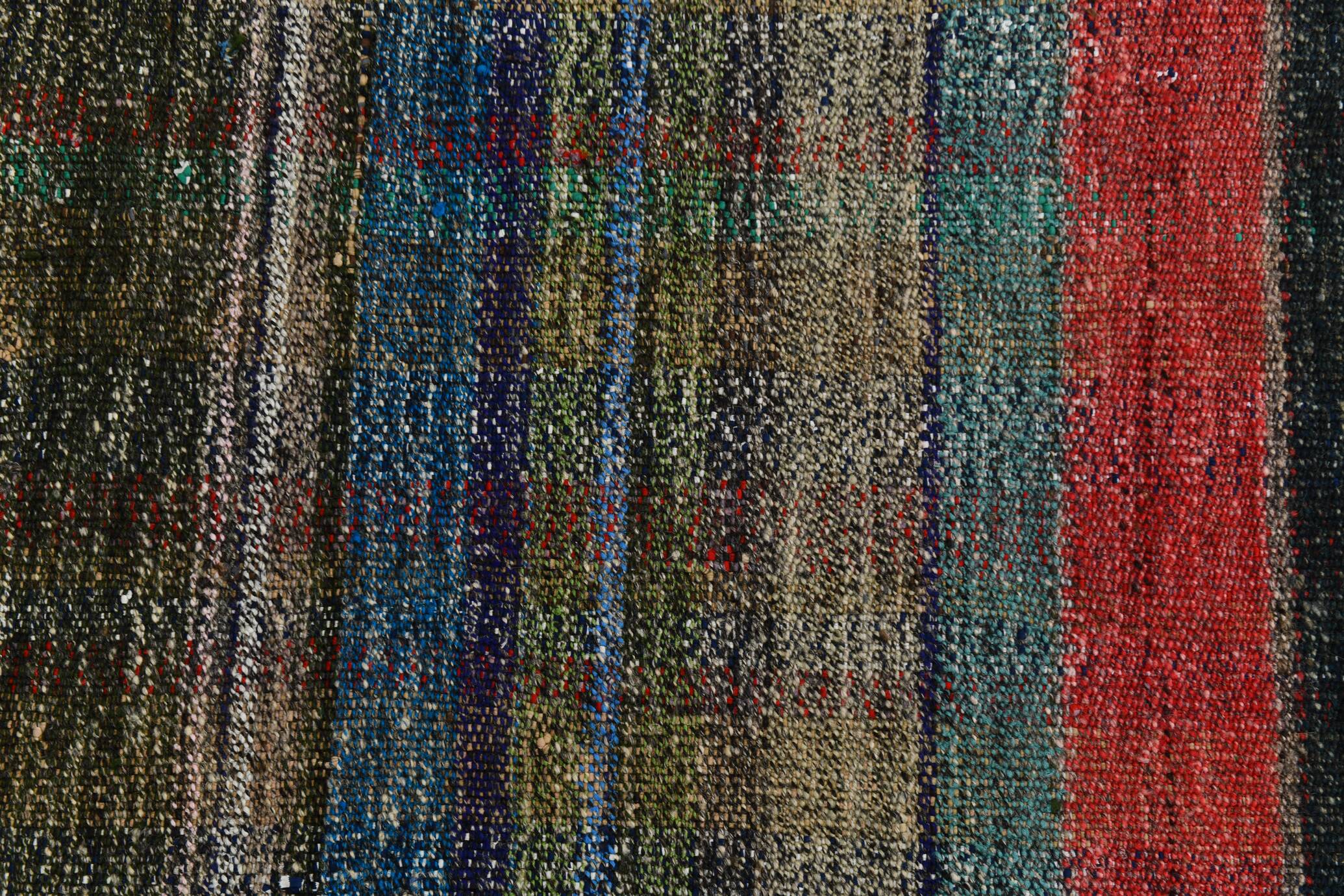 Kilim Red Brown Striped Pattern Vintage Kilim Rug, 93x232Cm